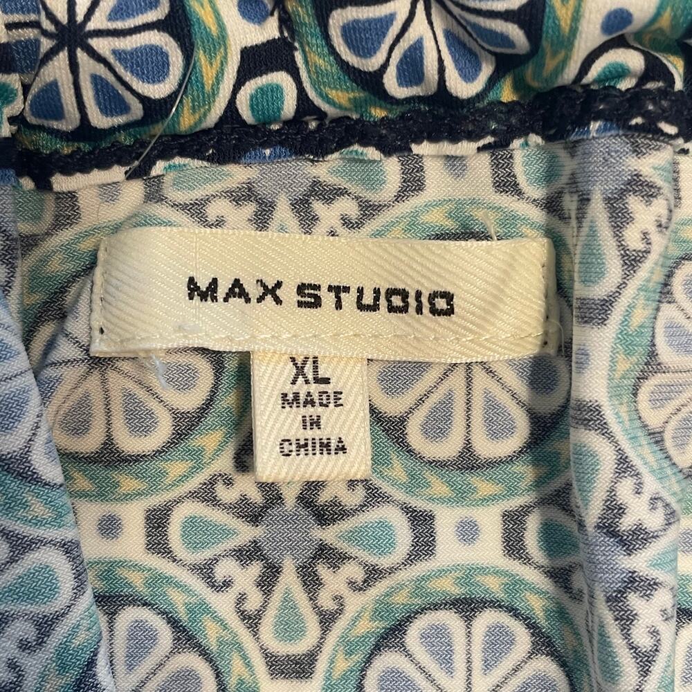 Max Studio Jersey Halter Dress Womens XL Blue Green Geo Print Sleeveless Midi - Picture 7 of 11